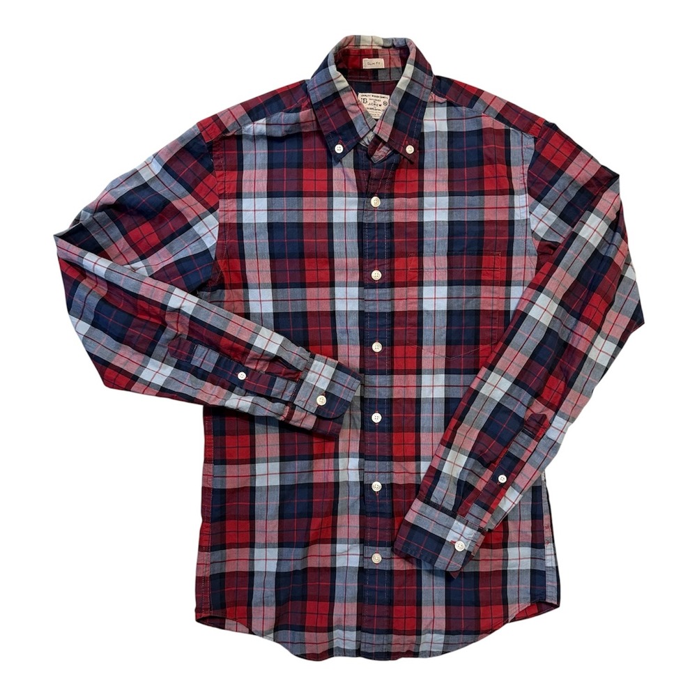 J.Crew Slim Fit Cotton Plaid Button Down Shirt Red Navy Blue Size X-Small - Picture 1 of 5